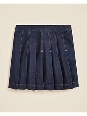 J Crew NWOT Dark Denim Pleated Skirt With Contrast Stitch Size 0P